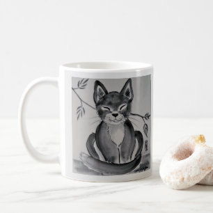 Black & White Grey Alley Cat Oriental Design Cute Coffee Mug