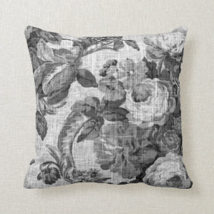 Black & White Grey Botanical Floral Toile No.5 Cushion