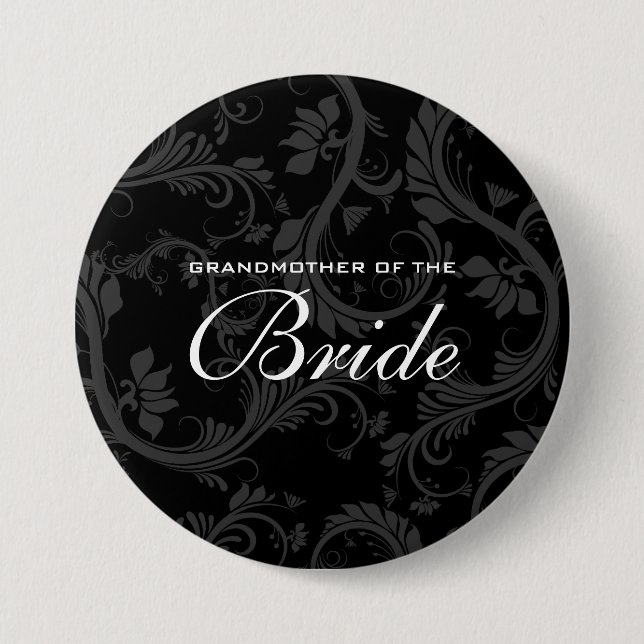 Black white grey bride bridal 7.5 cm round badge (Front)