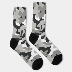 Black, White, Grey Camouflage Design Socks