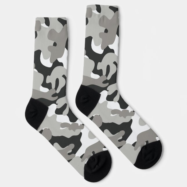Black, White, Grey Camouflage Design Socks (Right)
