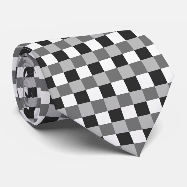 Black White Grey Chequerboard Tie (Rolled)