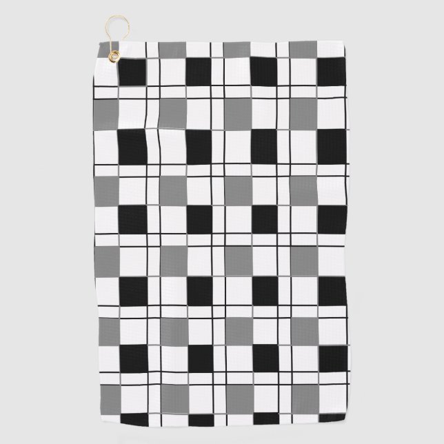 Black White Grey Chequered Pattern Golf Towel (Front)