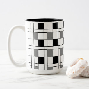 Black White Grey Chequered Two-Tone Coffee Mug