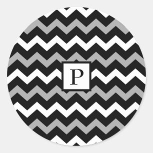 Black White & Grey Chevron Print Pattern Classic Round Sticker
