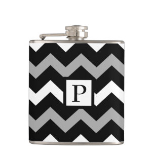 Black White & Grey Chevron Print Pattern Hip Flask