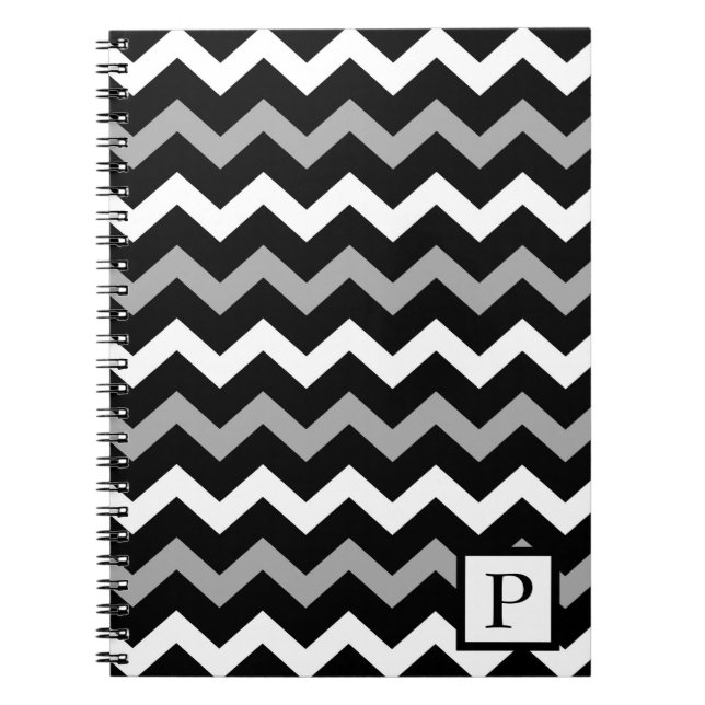 Black White & Grey Chevron Print Pattern Notebook (Front)
