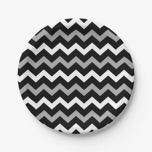 Black White & Grey Chevron Print Pattern Paper Plate