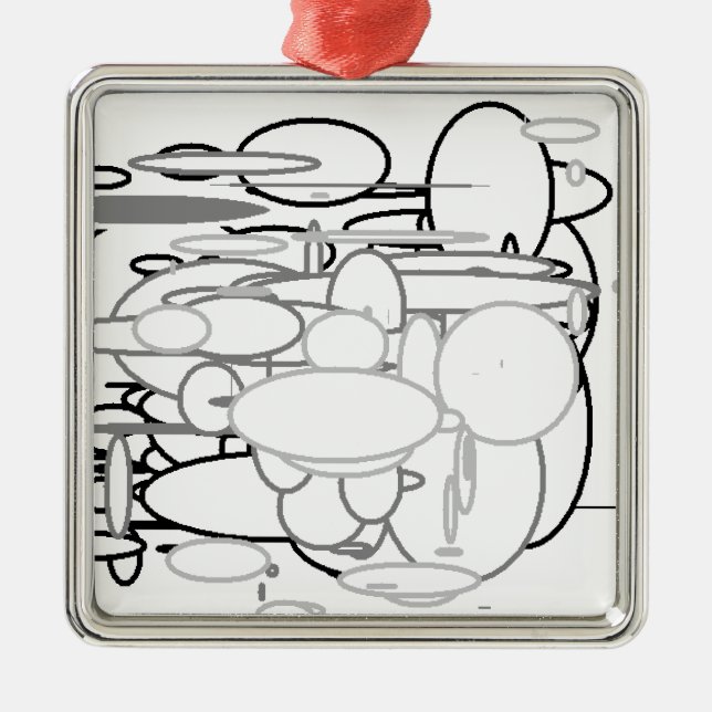 Black White Grey Circles, Digital Art by Kids :) Metal Tree Decoration (Front)