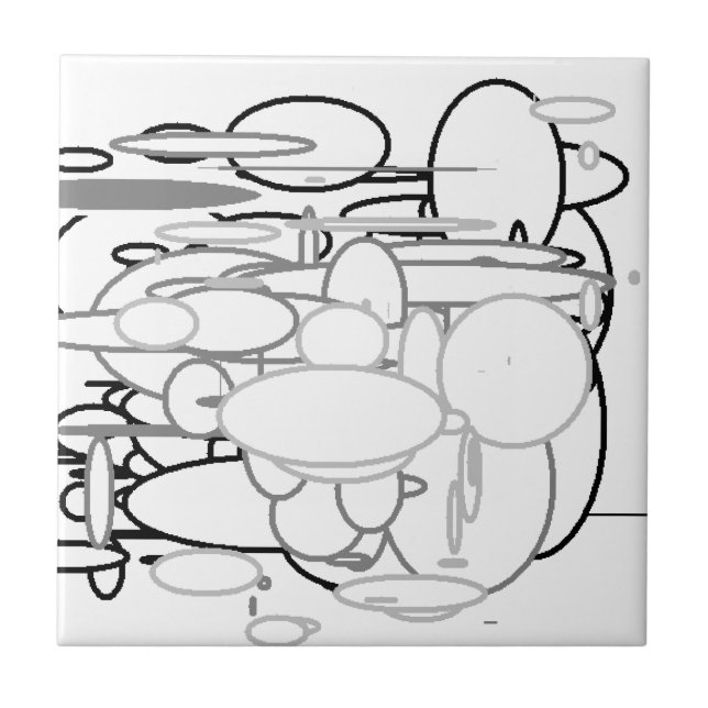 Black White Grey Circles, Digital Art by Kids :) Tile (Front)