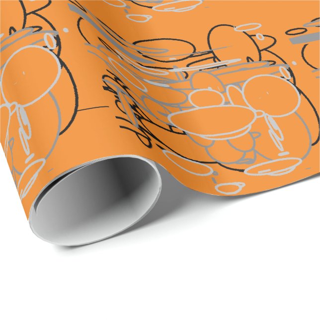 Black White Grey Circles, Orange Background, Art Wrapping Paper (Roll Corner)