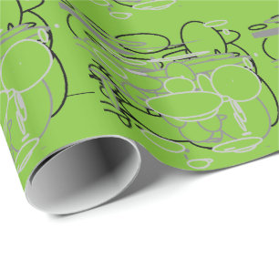 Black White Grey Circles, Spring Green Background Wrapping Paper