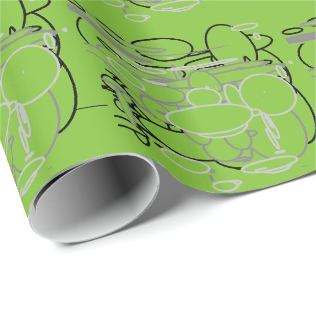 Black White Grey Circles, Spring Green Background Wrapping Paper (Roll Corner)