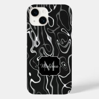 Black white grey damascus abstract swirls Monogram