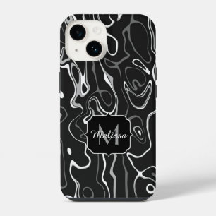Black white grey damascus abstract swirls Monogram iPhone 14 Case