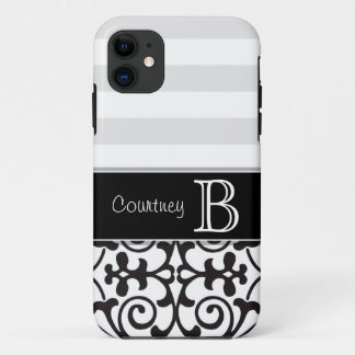 Black White Grey Damask Monogram iPhone 5 11 Case