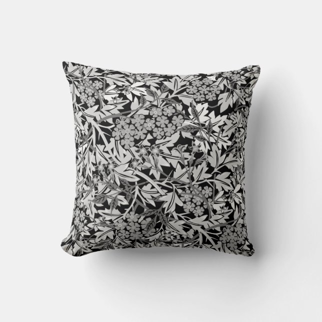 Black White & Grey Elegant Floral Pattern Cushion (Front)