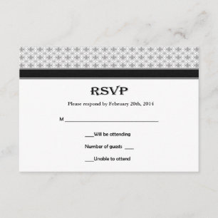 Black White Grey Fleur de Lis Wedding RSVP Cards