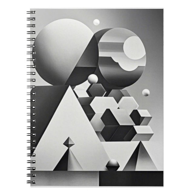Black white grey geometric shapes  notebook (Front)
