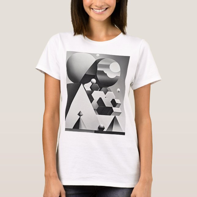Black white grey geometric shapes  T-Shirt (Front)