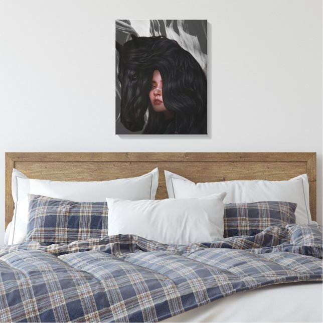 black white grey  girl art canvas print (Insitu(Bedroom))