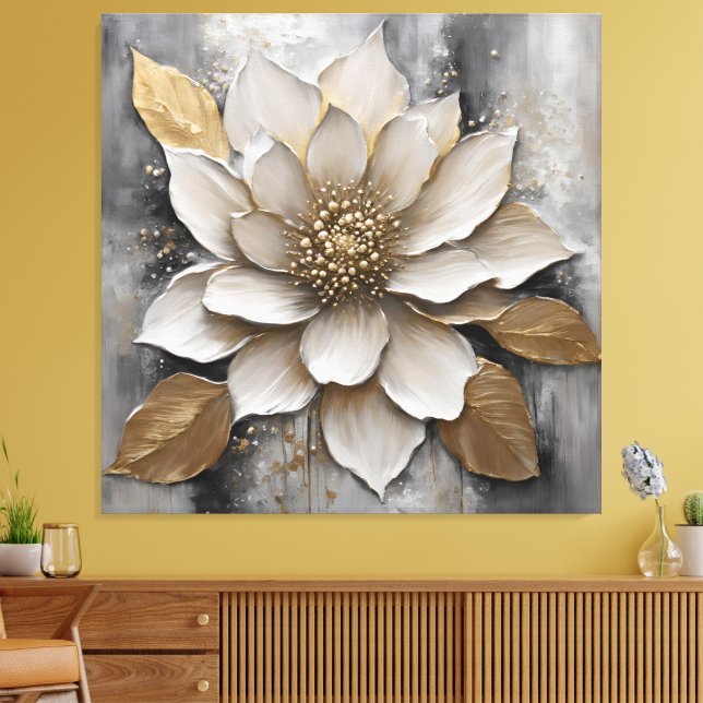 Black White Grey Gold Flower Print (Insitu(LivingRoom))
