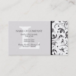 Black White Grey Grey Designer Monogrammed Damask Business Card