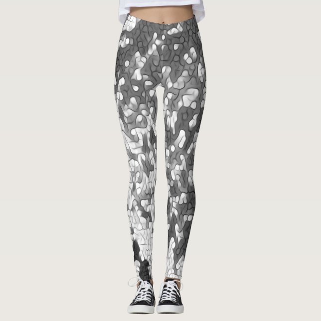 Black White Grey Grey Unique Pattern Leggings (Front)