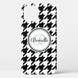 Black White Grey Houndstooth Monogram Pattern iPhone 12 Case