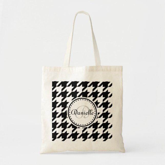 Black White Grey Houndstooth Monogram Pattern Tote Bag (Front)