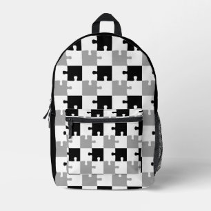 Black White Grey Jigsaw Puzzle Pieces Backpack