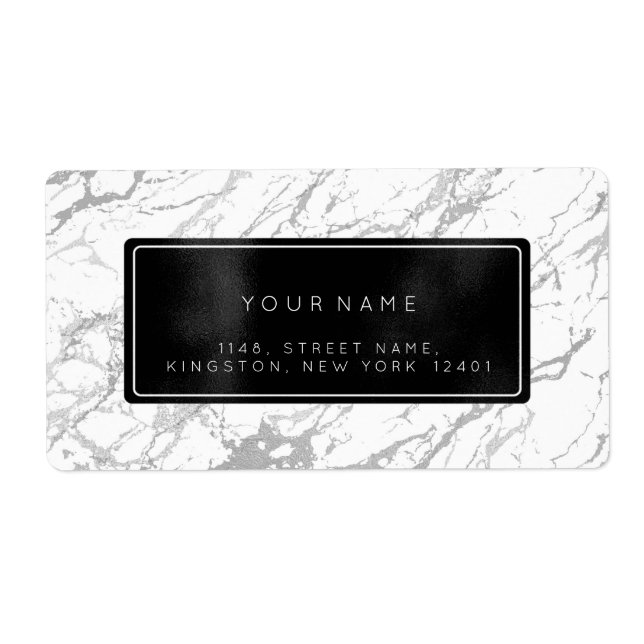 Black White Grey Marble Return Address Labels (Front)
