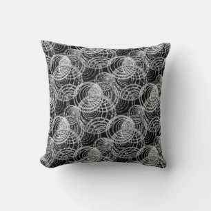 Black White Grey Modern Abstract Geometric Circles Cushion