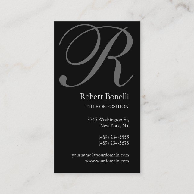 Black White Grey Monogram Business Card (Front)