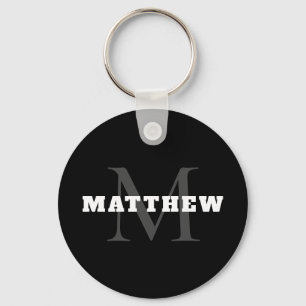 Black White Grey Monogram Name Minimal Key Ring