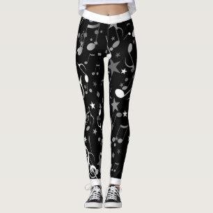 Black/White/Grey Music Notes on Black w/White Trim Leggings