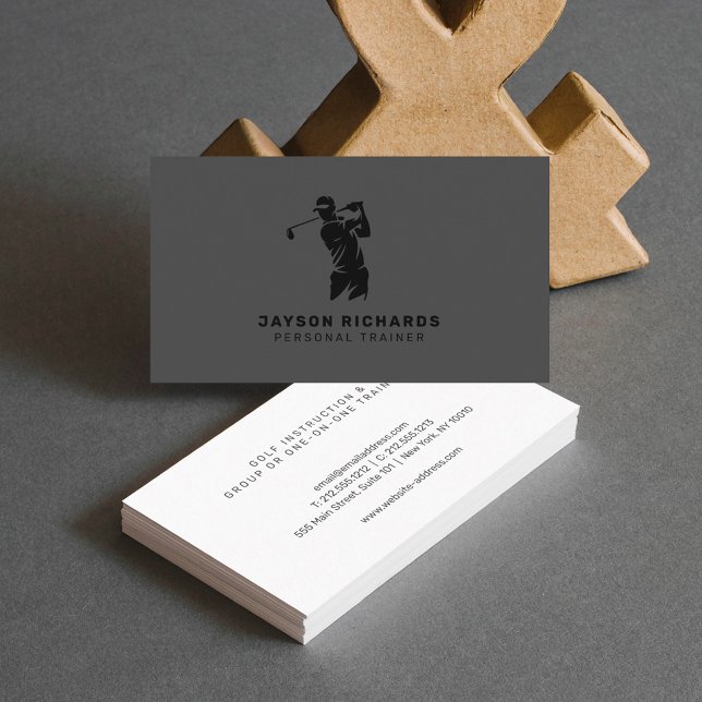 Black White Grey Personal Trainer Golf Coaching Business Card (Creator Uploaded)