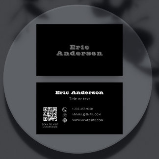 Black white grey QR code minimalist Business Card