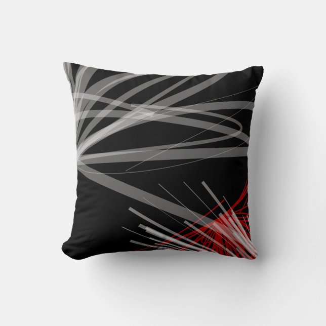 Black White Grey & Red Abstract Ribbons Cushion (Front)