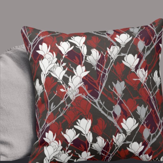 Black White Grey & Red Floral Design Cushion (Creator Uploaded)