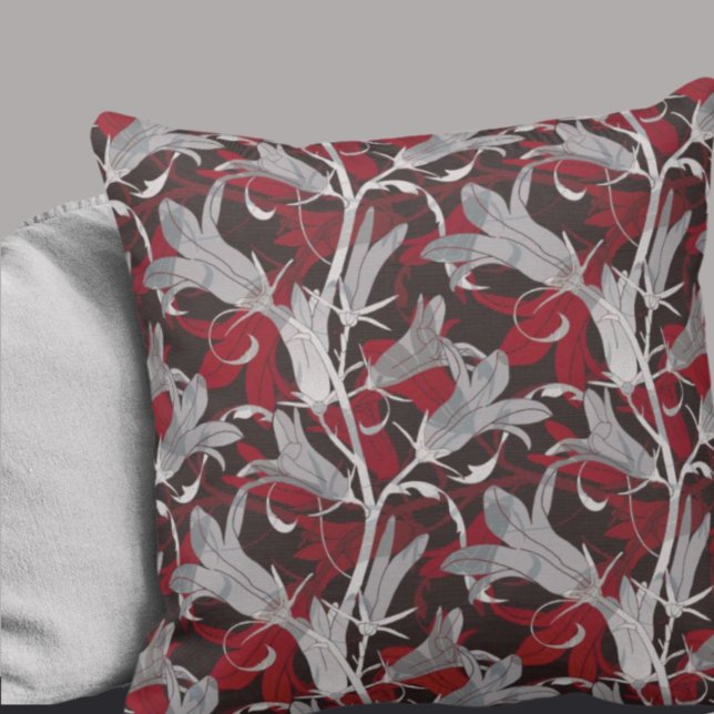 Black White Grey & Red Lily Flowers Cushion (Creator Uploaded)