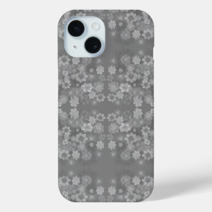Black White Grey Retro Floral Watercolor Pattern  iPhone 15 Case