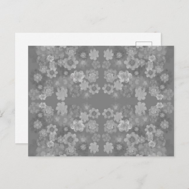Black White Grey Retro Floral Watercolor Pattern  Postcard (Front/Back)
