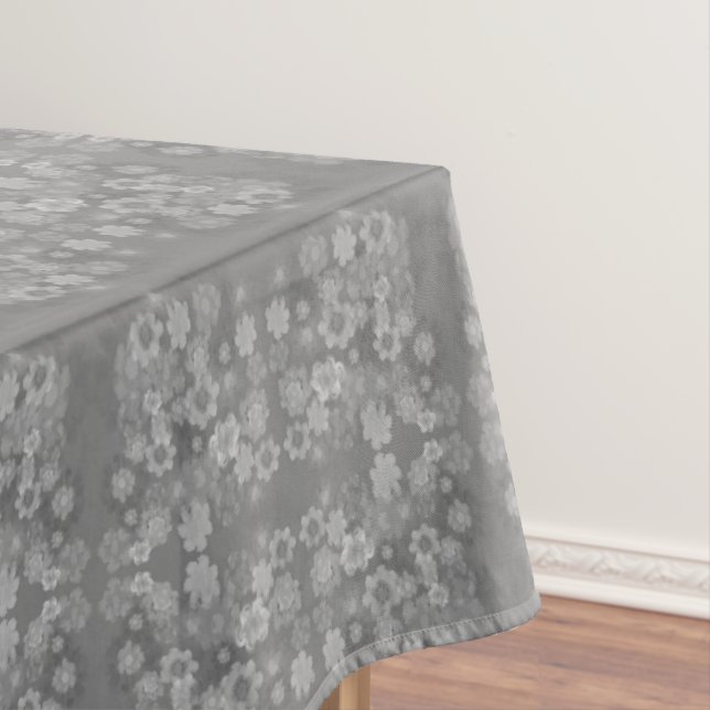 Black White Grey Retro Floral Watercolor Pattern  Tablecloth (In Situ)