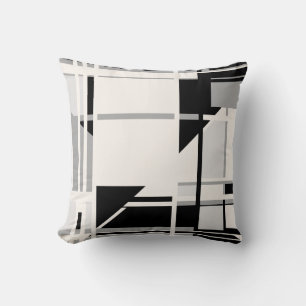 Black White Grey Shades Geometric Abstract Design Cushion