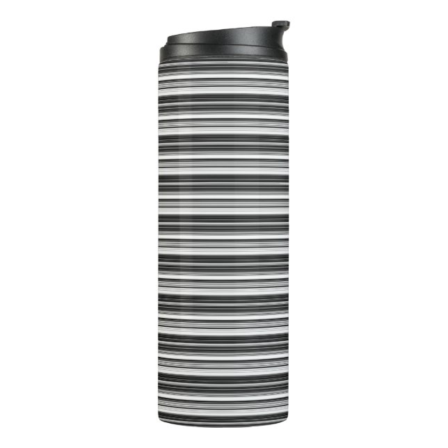 Black White Grey Striped Pattern Thermal Tumbler (Rotated Left)