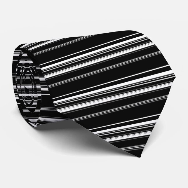 Black White Grey Striped Pattern Tie (Rolled)