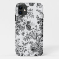 Black & White Grey Tone Vintage Floral Toile No.3