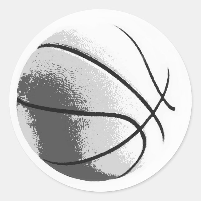 Black White Grey Trendy Pop Art Basketball Classic Round Sticker (Front)