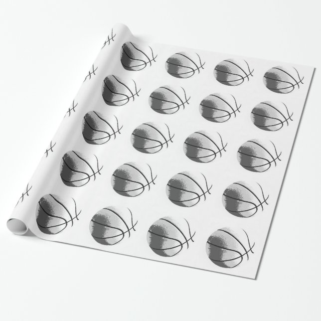 Black White Grey Trendy Pop Art Basketball Wrapping Paper (Unrolled)